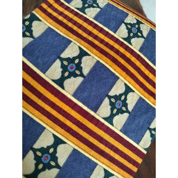100% Silk Necktie Made USA Blue Cream Orange Red Geometric Stripe XMI Me… - Picture 11 of 11
